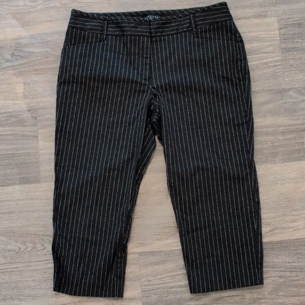 Apostrophe Women's Black Pinstripe Ankle Pants Slim Straight Leg Pockets size 8p